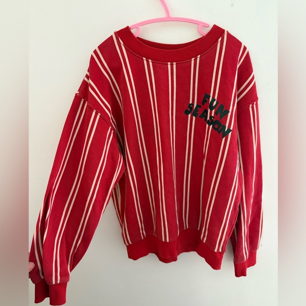 H&M Red and White Striped Crew Neck Sweater 6-8 years